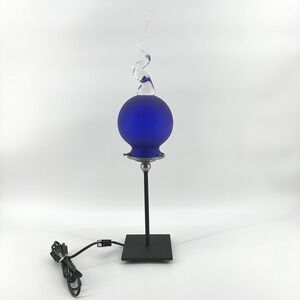 Contemporary Blown Glass Accent Table Lamp Blue Orb & Swirl Top Mid‎ Century